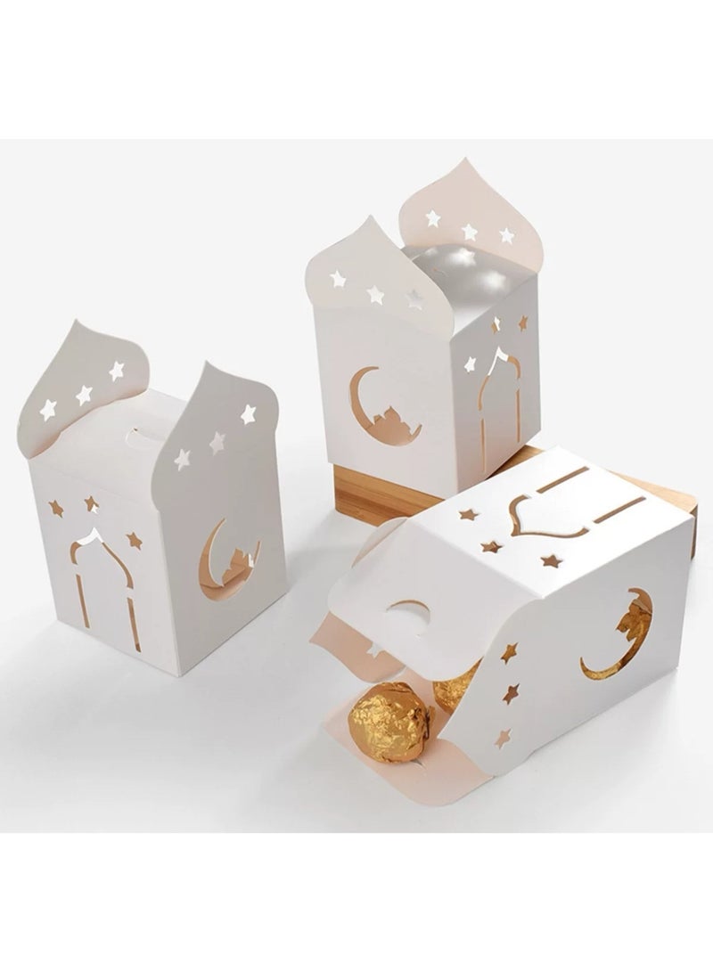 10 PCS Eid Mubarak Candy Box,Eid Mubarak Treat Gifts Boxes,Eid Mubarak Paper Gift Bag,Muslim Ramadan Favor Boxes,White Gold Snack Sugar Chocolate Goody Treat Bag,Muslim Islamic Party Supplies - Image 5